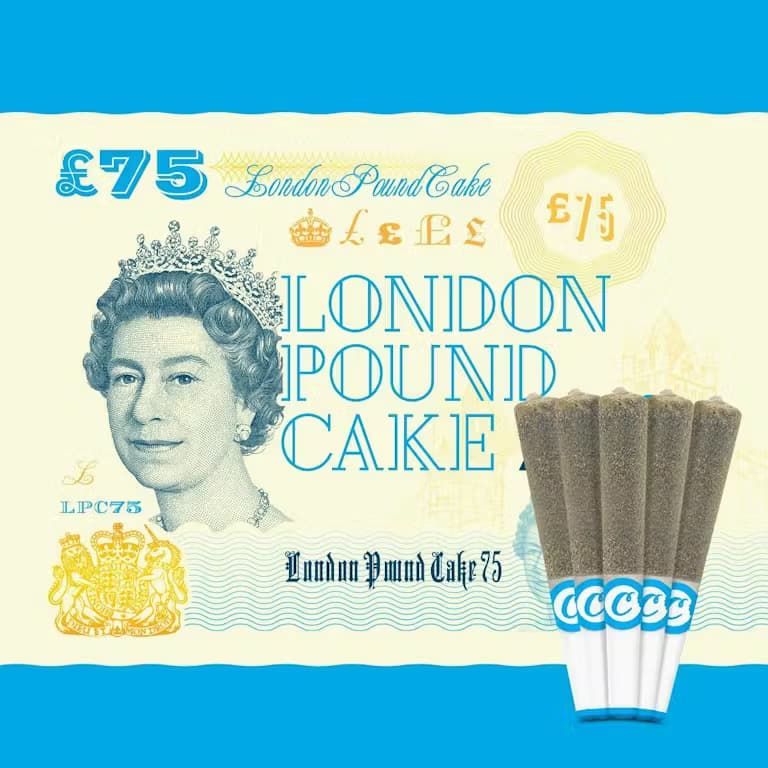 London Pound Cake 75 - 0.5gx5 Pack DIAMOND INFUSED JOINT DIPPED IN SAUCE ROLLED IN KIEF - COOKIES