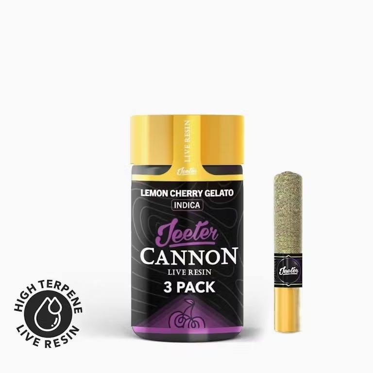 LEMON CHERRY GELATO - 0.5g X 3 Pack Live Resin Infused Cannons - Preroll Joint - Jeeter