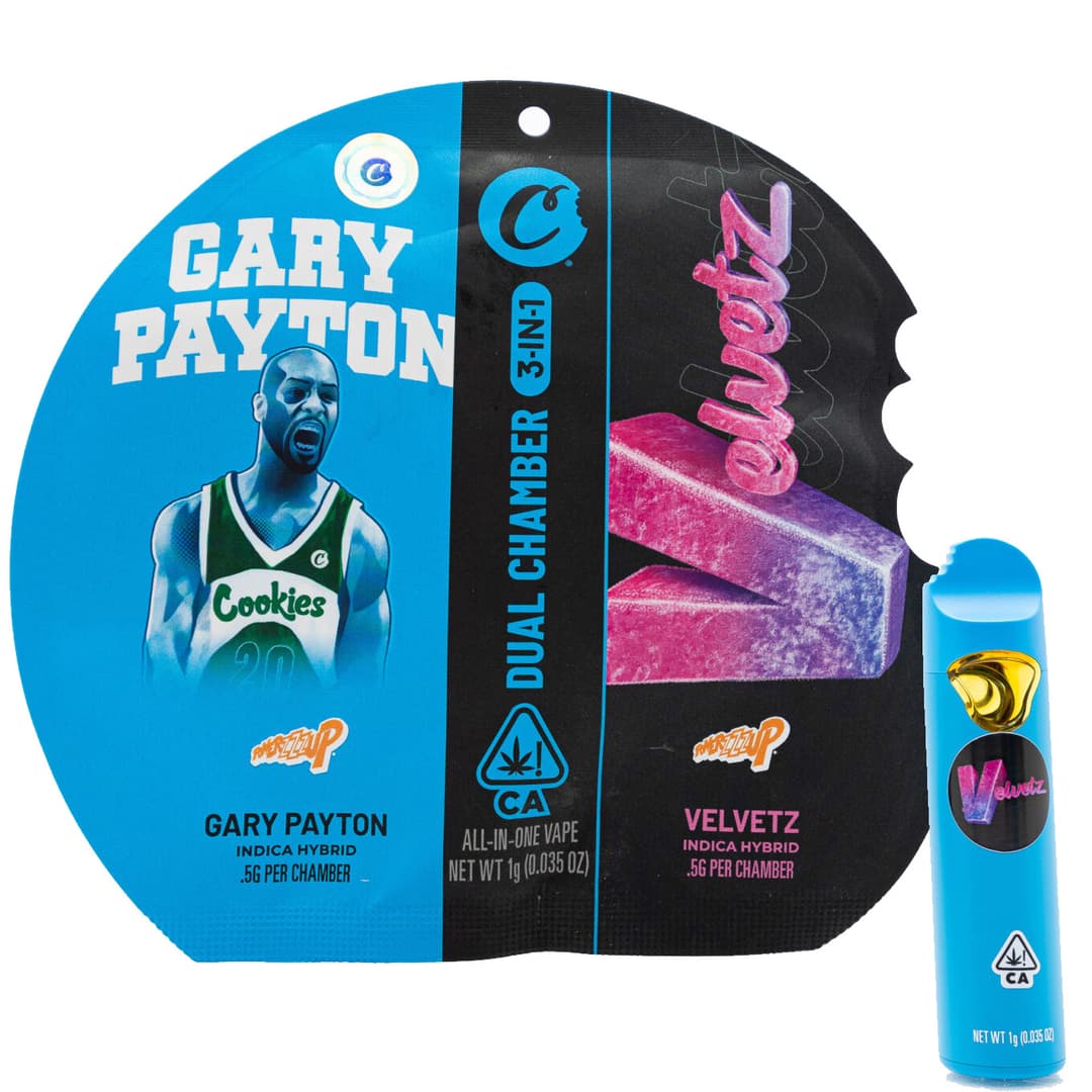 Gary Payton/Velvetz - 2 x 0.5g All-in-One Dual Chamber Triple Hit Disposable Vape - Distillate Terps - Cookies