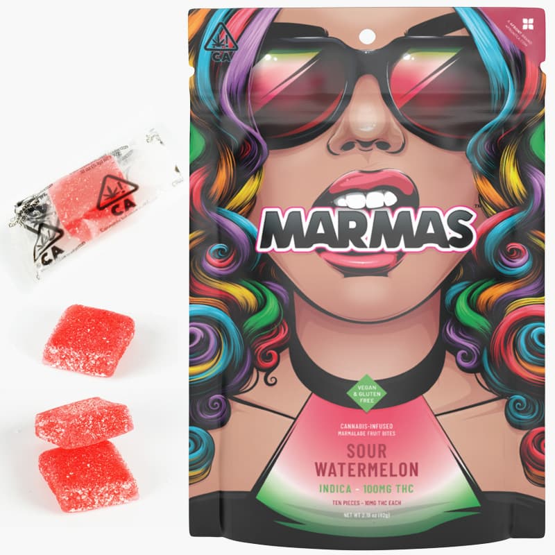 Sour Watermelon - 10mg THC EACH X 10 Pack Cannabis Infused Marmalades - Indica Gummies - Marmas