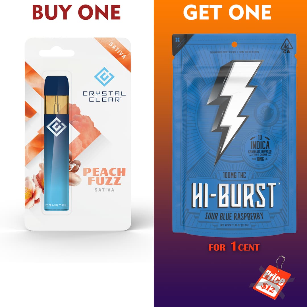 PEACH FUZZ - 1g Ready-to-Use AIO Vape Pen + Free Sour Chew - Crystal Clear