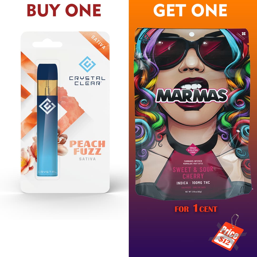 PEACH FUZZ - 1g Ready-to-Use AIO Vape Pen + Free Sweet & Sour Cherry Marmalade  - Crystal Clear