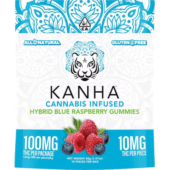 Blue Raspberry - 10mg THC EACH X 10 Pack Cannabis Infused Gummies - Hybrid - Kanha