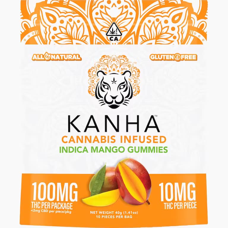 Mango - 10mg THC EACH X 10 Pack Cannabis Infused Gummies - Indica - Kanha