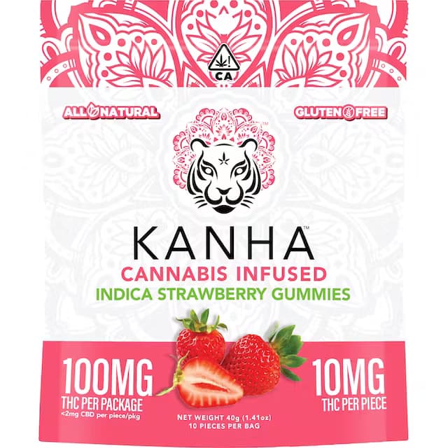 Classic Strawberry - 10mg THC EACH X 10 Pack Cannabis Infused Gummies - Indica - Kanha