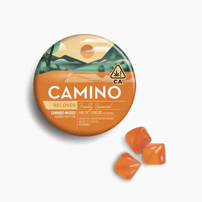 Camino Freshly Squeezed RECOVER Gummies - 5mg THC:10mg CBG Each x 20 pc Multipack - Kiva