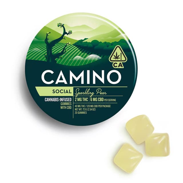 Camino Sparkling Pear SOCIAL Gummies - 2mg THC:6mg CBD Each x 20 pc  Multipack - Kiva