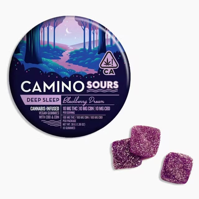 Camino Sours Blackberry Dream DEEP SLEEP Gummies - 10mg THC:10mg CBN:10mg CBD Each x 10 pc Multipack - Kiva