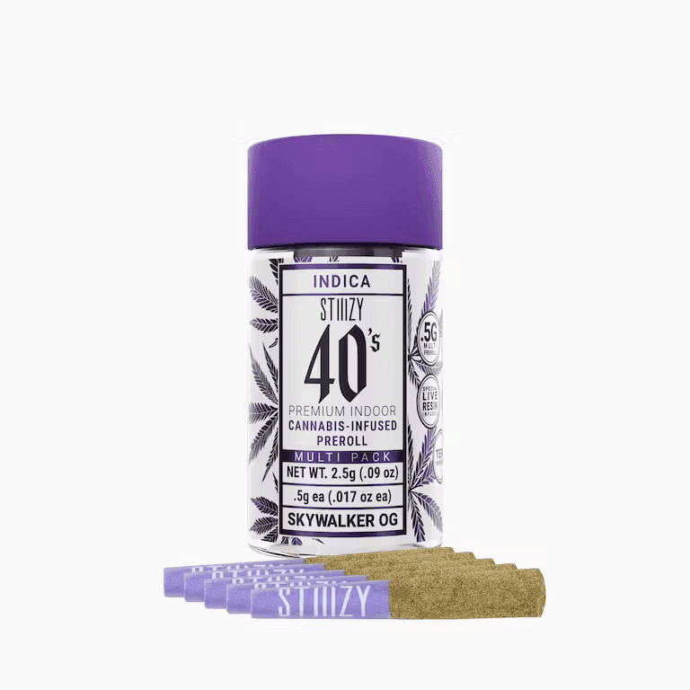 SKYWALKER OG - 0.5G EACH X 5 PACK 40S MINI PREROLL - LIVE RESIN INFUSED KIEF COATED - STIIIZY