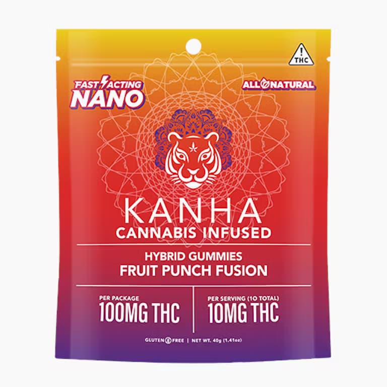 Fruit Punch Fusion - 10mg THC EACH X 10 Pack Fast Acting NANO Cannabis Infused Gummies - Hybrid -Kanha