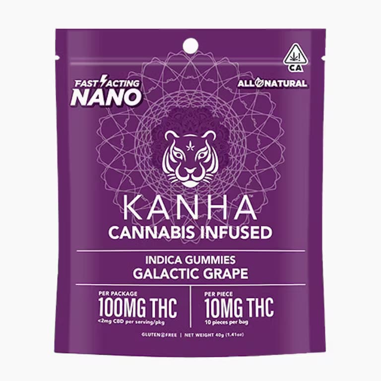 Galactic Grape - 10mg THC EACH X 10 Pack Fast Acting NANO Cannabis Infused Gummies - Indica - Kanha