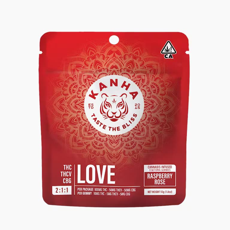 LOVE Raspberry Rose 2:1:1 THC:THCV:CBG – 10mg THC/5mg THCV/5MG CBG EACH X 10 Pack FX NANO Cannabis Infused Gummies - Kanha