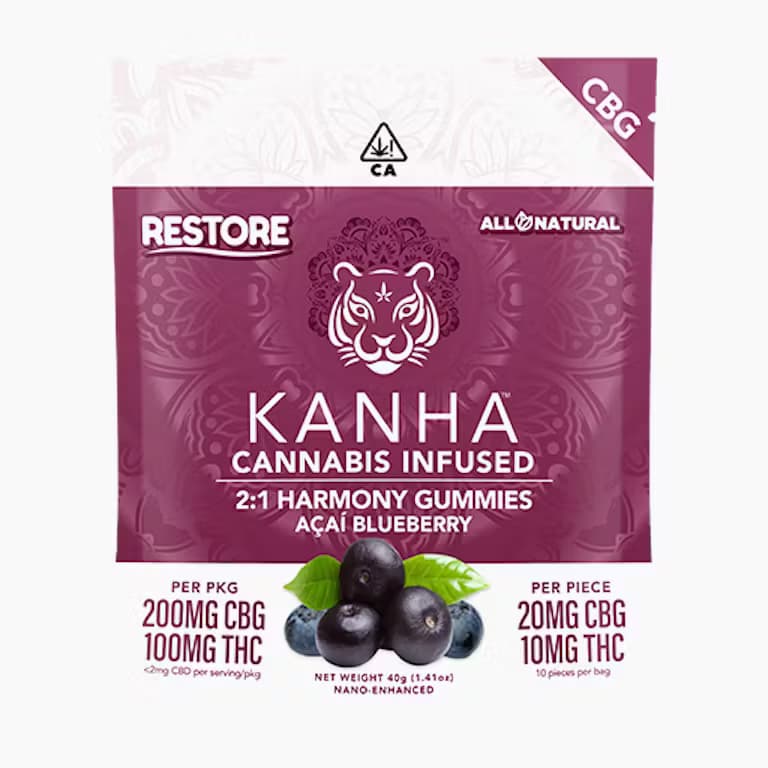 Acai Blueberry 2:1 CBG:THC Harmony – 20mg CBG/10mg THC EACH x 10 Pack Cannabis Infused Gummies - Hybrid - Nano Enhanced - Kanha